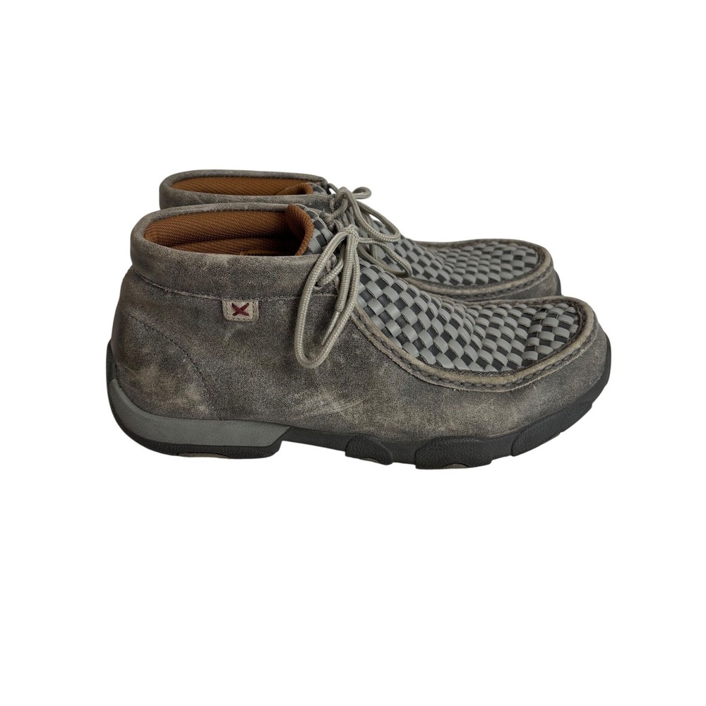 Twisted X Driving Moc Mens 9M Grey Leather Woven Checkerboard Chukka MDM0073